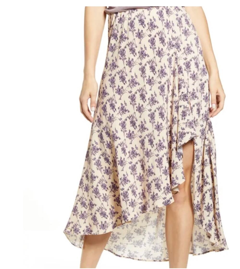 Code X Mode Women's Casual Lilac Print Side Split High Waist Midi Skirt size XL